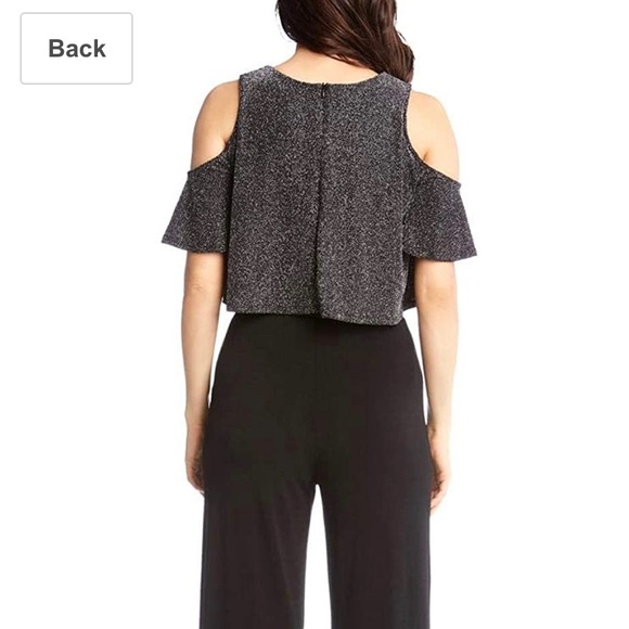 Cold shoulder dressy black pantsuit WITH POCKETS - Picture 6 of 7